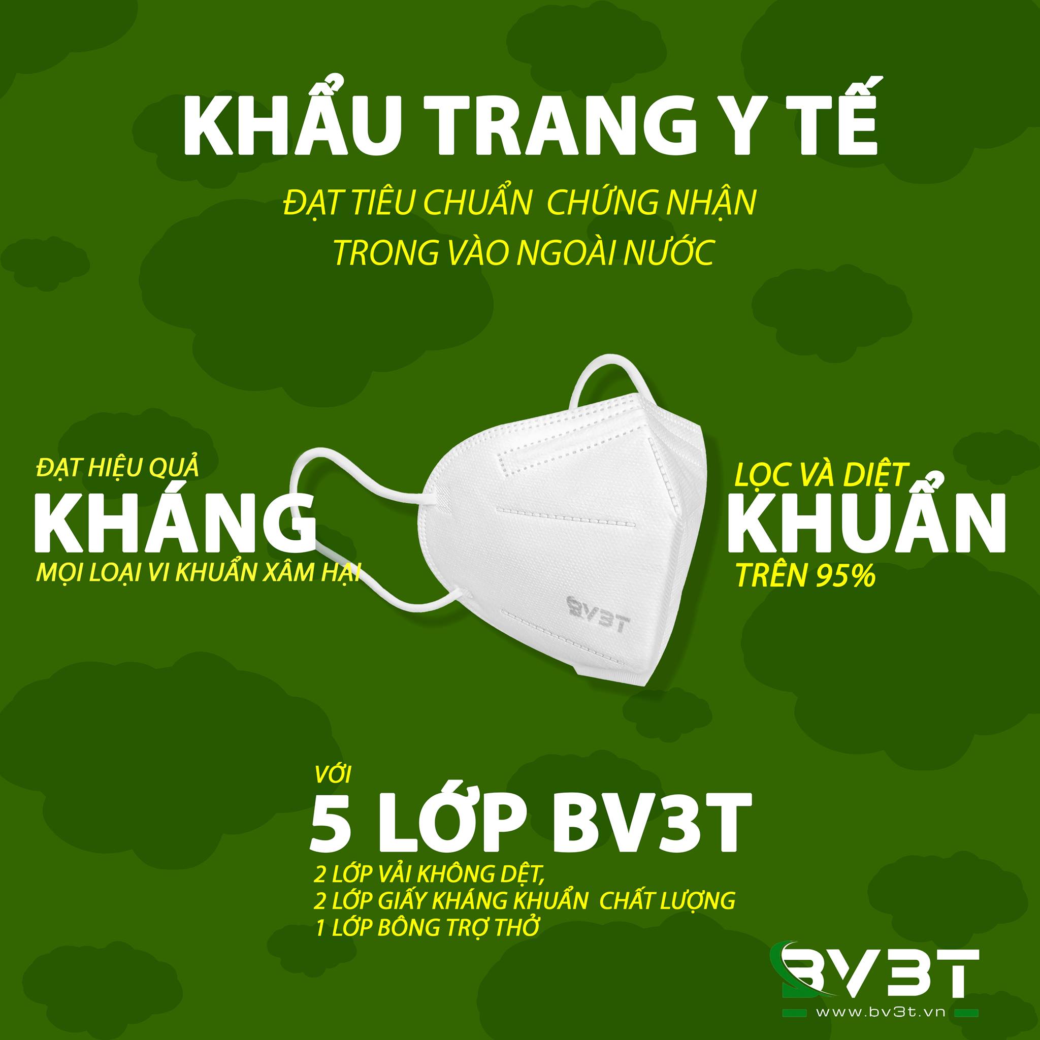 Khẩu Trang BV3T 5 Lớp, kháng Khuẩn, Chống Bụi Siêu Mịn PM2.5, Một Hộp gồm 30 Cái, Đạt Các Chứng Chỉ ISO13485 FDA