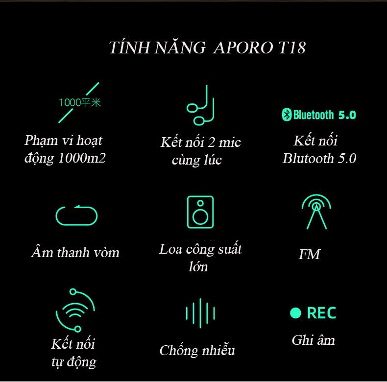 Máy trợ giảng không dây Aporo T18 2.4g micro cài ve áo ( đi kèm 1 micro có dây ,sạc nguồn ) hàng nhập khẩu