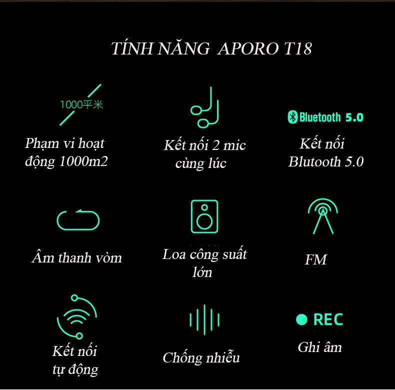 Loa trợ giảng Aporo T18 công suất 30W 2.4G Bluetooth 5.0 không dây