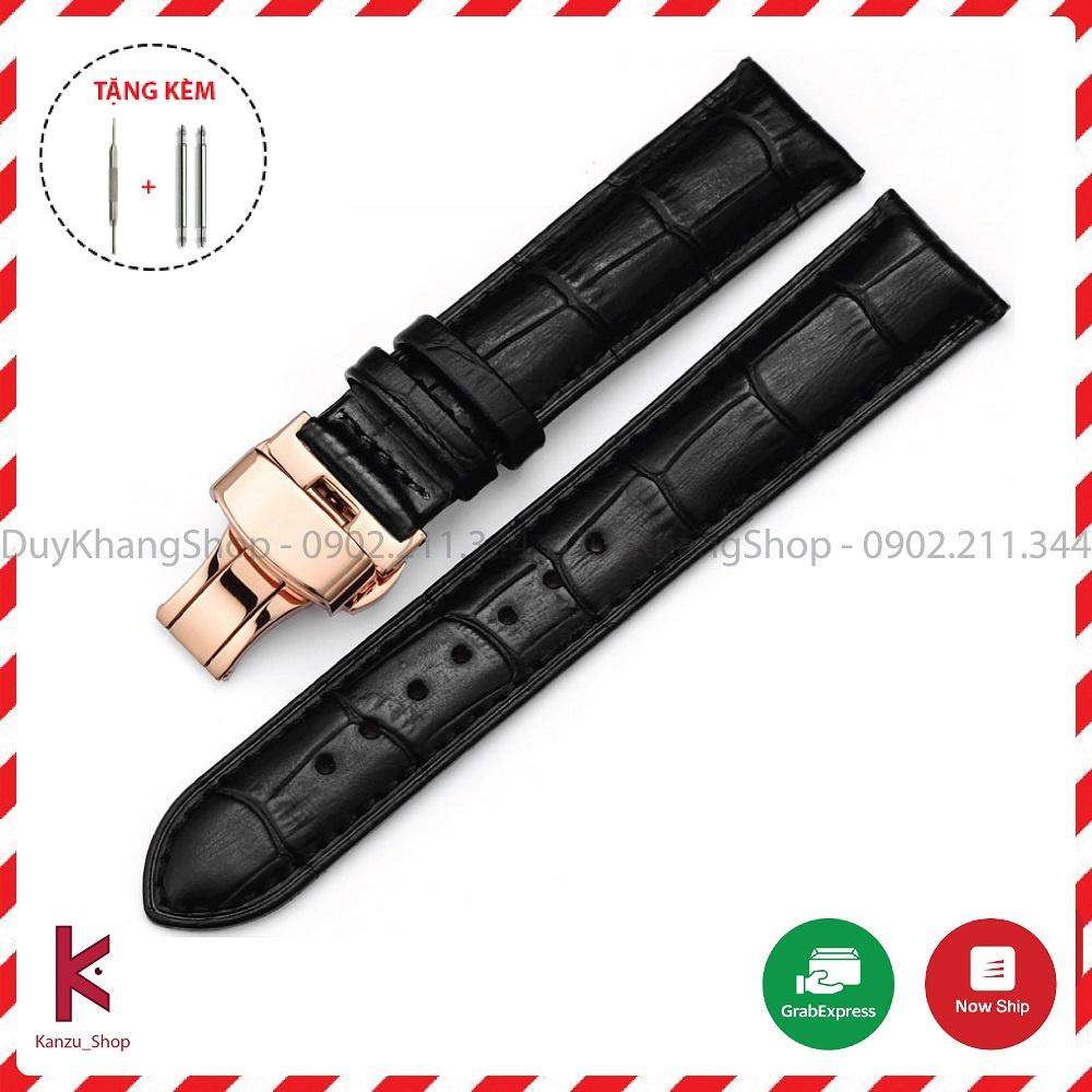 Dây Đồng Hồ Da Khóa Bướm Vàng Hồng 2 Nút Bấm size 14mm 15mm 16mm 17mm 18mm 19mm 20mm 21mm 22mm 23mm 24mm