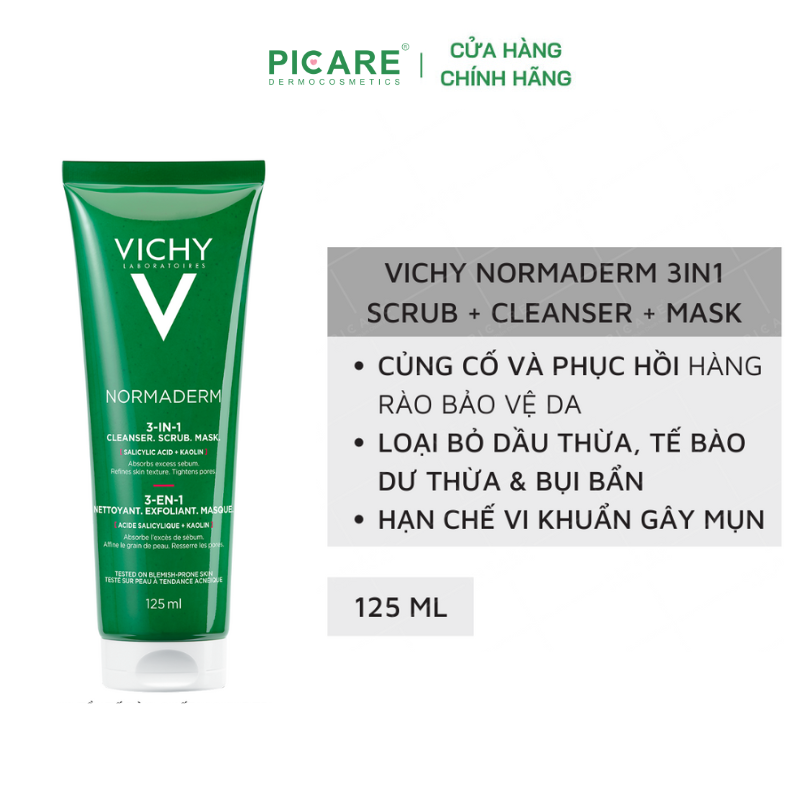 Kem Tẩy Tế Bào Chết 3 Tác Dụng Vichy Normaderm 3in 1 Scrub + Cleanser + Mask 125ml - M9721500 - 100758058