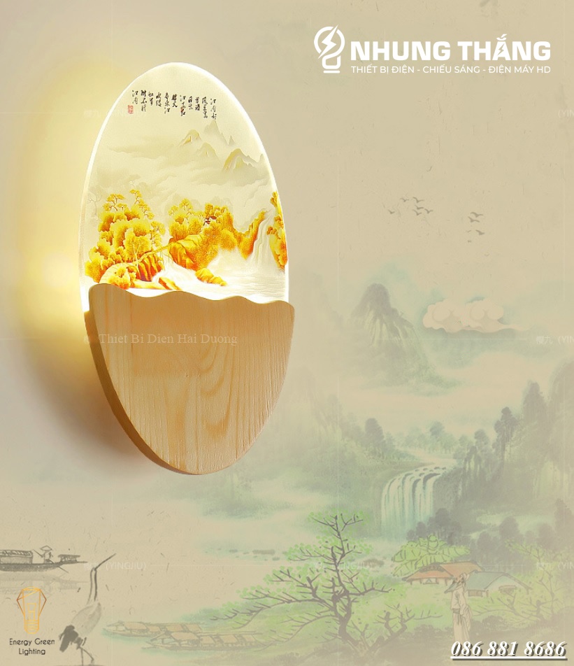 Đèn Tường Led Decor Trang Trí Hình Bầu Dục DT-104 - 3 Chế Độ Ánh Sáng - Thân Đèn Làm Từ Gỗ Bền Đẹp - Có Video