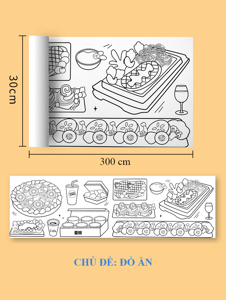 Sách - Tranh Tô Màu Sticker Cắt Dán Dài 3 Mét Cho Bé 2 - 8 Tuổi - Mỗi Cuộn 1 Chủ Đề (Lựa Chọn Thêm Sáp Hữu Cơ)