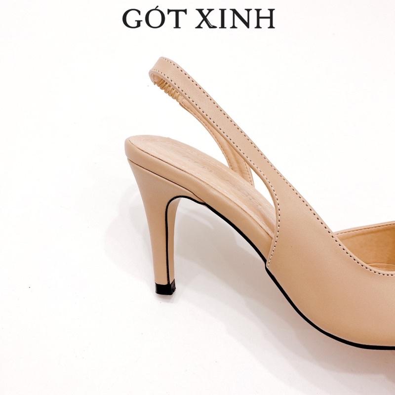 Giày cao gót nữ GÓT XINH G2 da mềm cao 7cm gót nhọn hở gót