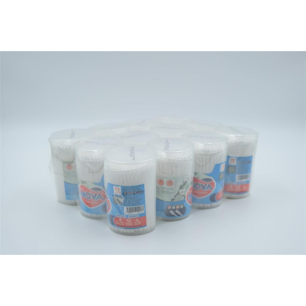 Tăm Bông Vệ Sinh NOVA Hộp Vát Size M – Combo Lố 12 Hộp x 160 Que (TB01-017), Đầu Bông Mịn, Không Rụng Sợi