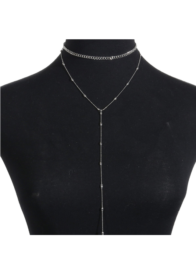 Vòng choker kim loại 2 lớp thả sợi