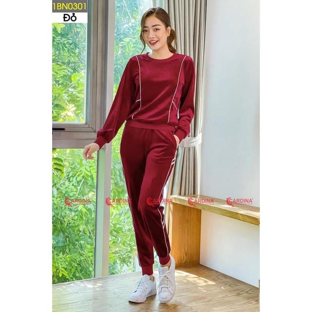 Bộ tuyết nhung nữ Nhật Bản, bộ mặc nhà cao cấp thiết kế phong cách thể thao, sang trọng, trẻ trung