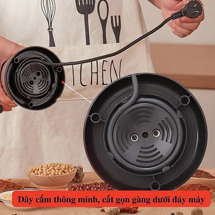 Máy Xay Hạt Khô Tiêu Chuẩn Châu Âu Máy Xay Ngũ Cốc Mini Công Suất 300w Lưỡi Dao 6 Cánh Thân Máy Bằng Thép Không Gỉ - Hàng Loại 1 - Chính Hãng