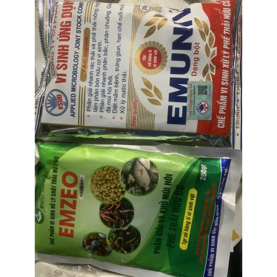 Chế phẩm vi sinh/ Men vi sinh EMUNIV HOẶC EMZEO dạng bột 200gr ủ rác/phân hữu cơ, rác thải nhà bếp, khử mùi hôi và xử lý