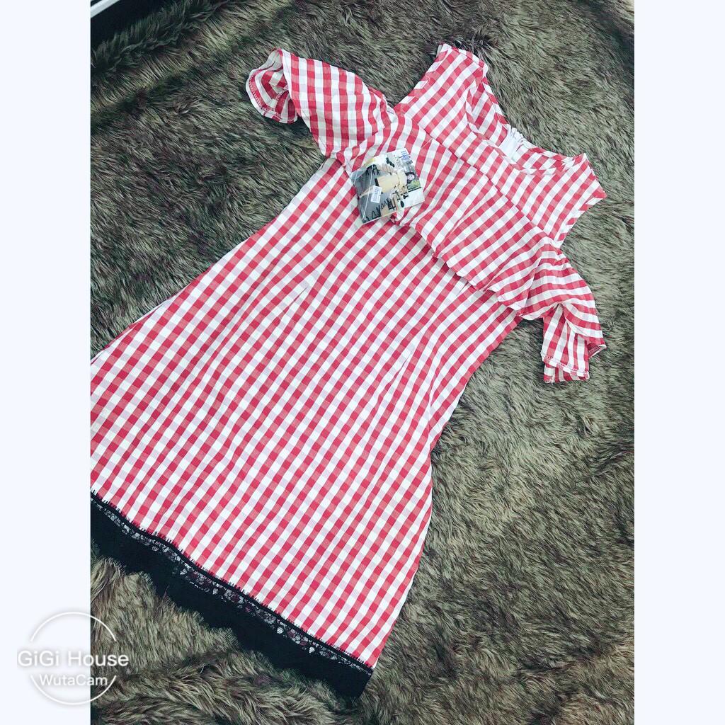 ĐẦM SỌC CARO TRỄ VAI ĐẦM CARO