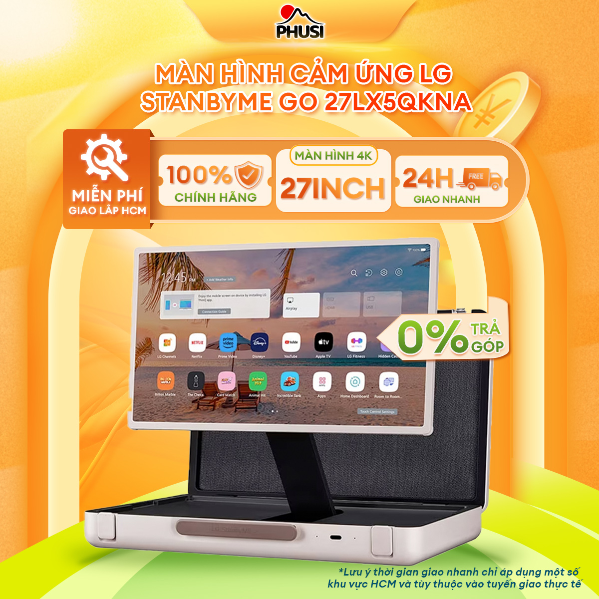 Tivi xách tay LG StanbyME Go 27LX5QKNA 27 inch không dây, tích hợp pin 3h , Hàng chính hãng