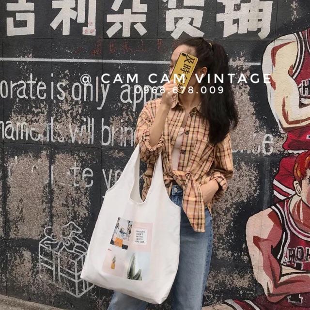  TÚI TOTE VẢI VINTAGE MẶT LÁ XANH MÁT