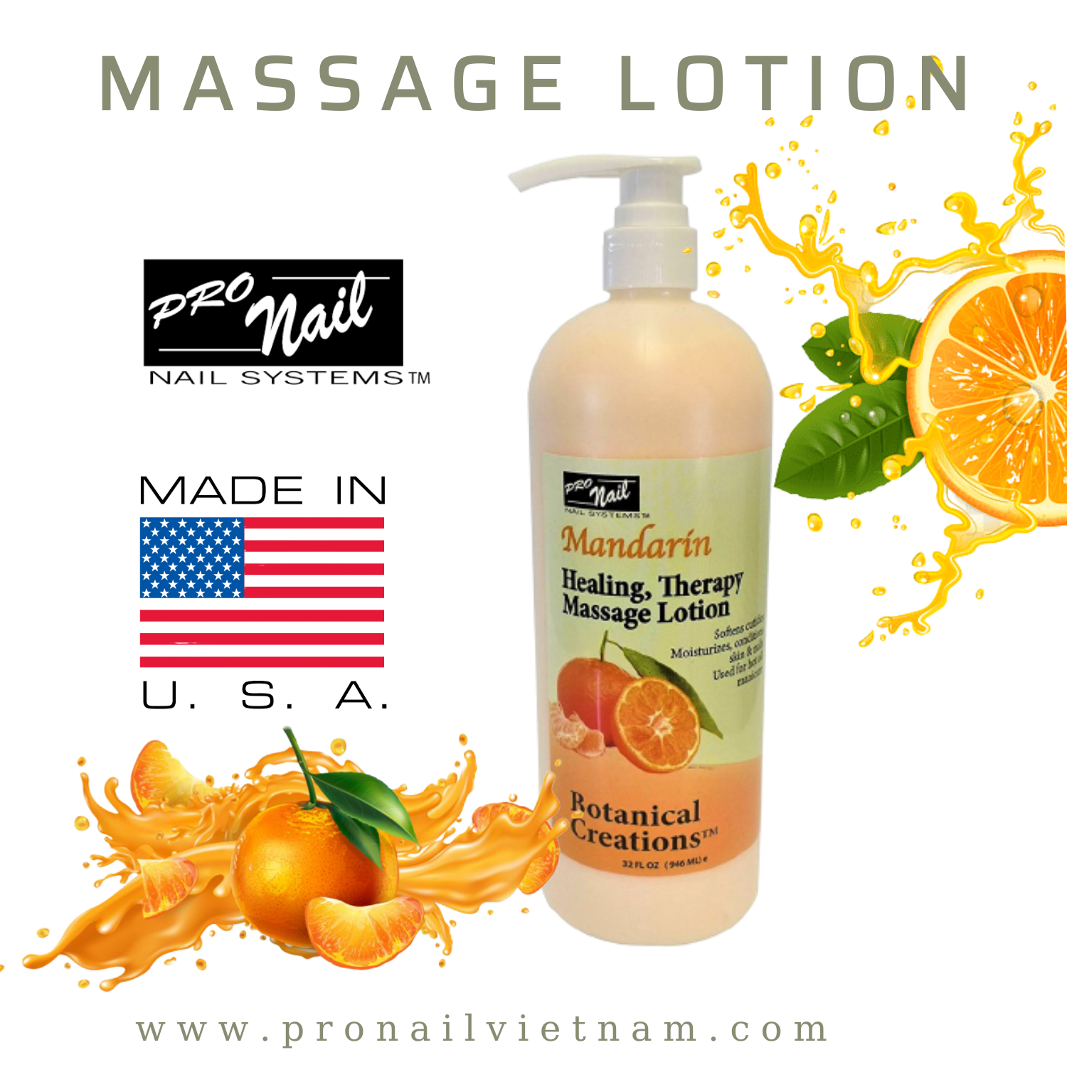 Dưỡng thể Pronail Botanical Creations Healing Therapy Massage Lotion mùi Cam 946ml