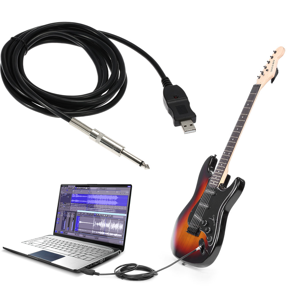 Cáp Chuyển Đổi Kết Nối USB Guitar Bass Mới 1/4 '' 6,3mm Cho PC / Mac Ghi Âm 3m