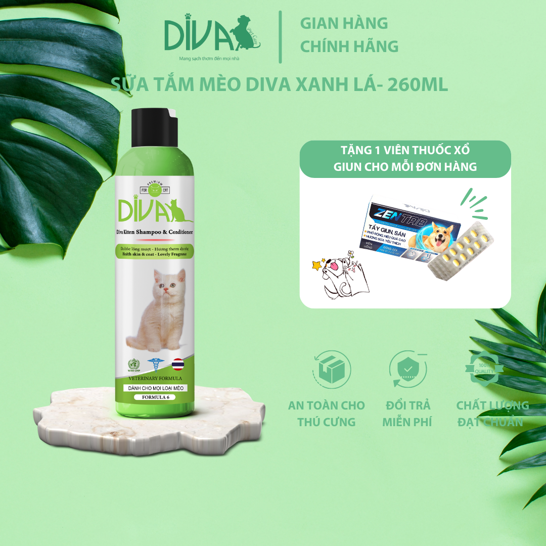 SỮA TẮM CHO MÈO DIVA XANH LÁ 260ML (DIVA FORMULA 6)