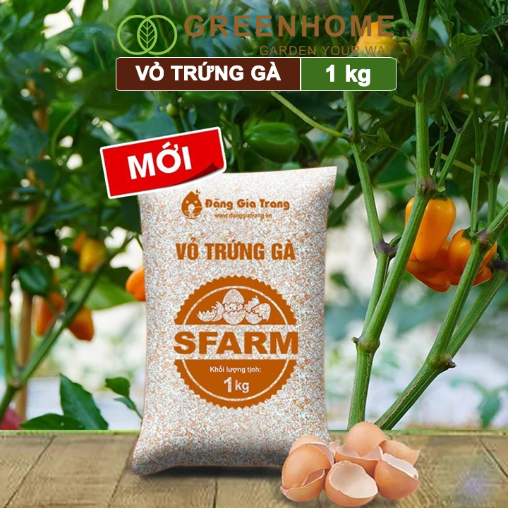 Vỏ trứng gà đã qua xử lý Sfarm, bao 1kg, giúp cây khoẻ, chống côn trùng, sâu bọ |Greenhome