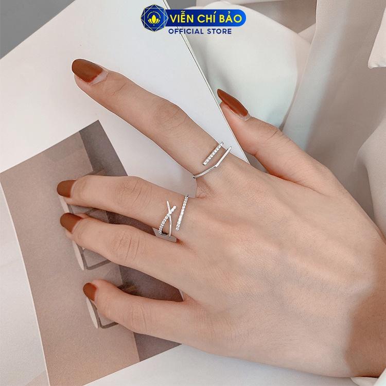 Nhẫn bạc nữ đính đá chéo cá tính chất liệu bạc 925 thời trang phụ kiện trang sức nữ Viễn Chí Bảo N400808 N400753x