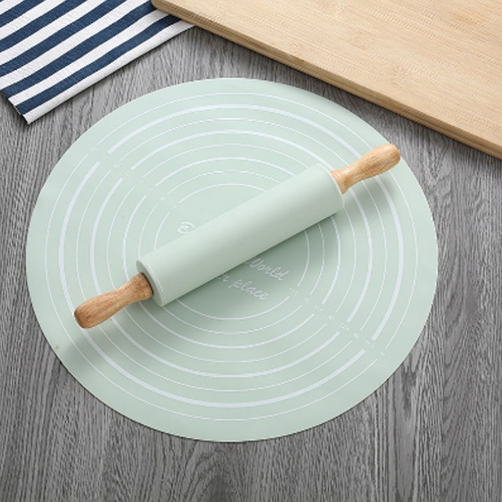 Dụng cụ làm bánh chuyên dụng - Cây lăn nhào bột kèm thảm silicon hình tròn cao cấp chống dính - Hàng cao cấp