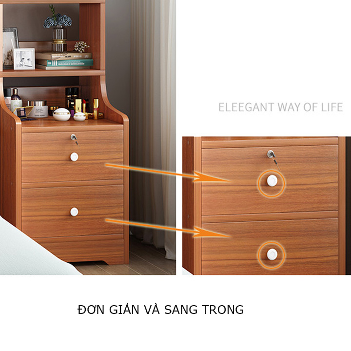 tủ đầu giường, kệ đầu giường loại 2 ngăn kéo có khóa, 3 ngăn để đồ thiết kế sang trọng, mặt gỗ phủ melamine chống thấm, chống xước, dễ lắp đặt, trang trí phòng ngủ, phòng khách màu ngẫu nhiên