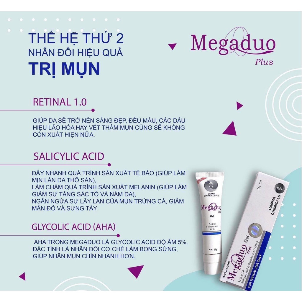 MEGADUO PLUS Retinal - Gel Mega Duo + giảm mụn, giảm thâm, dưỡng da, mờ sẹo 15g