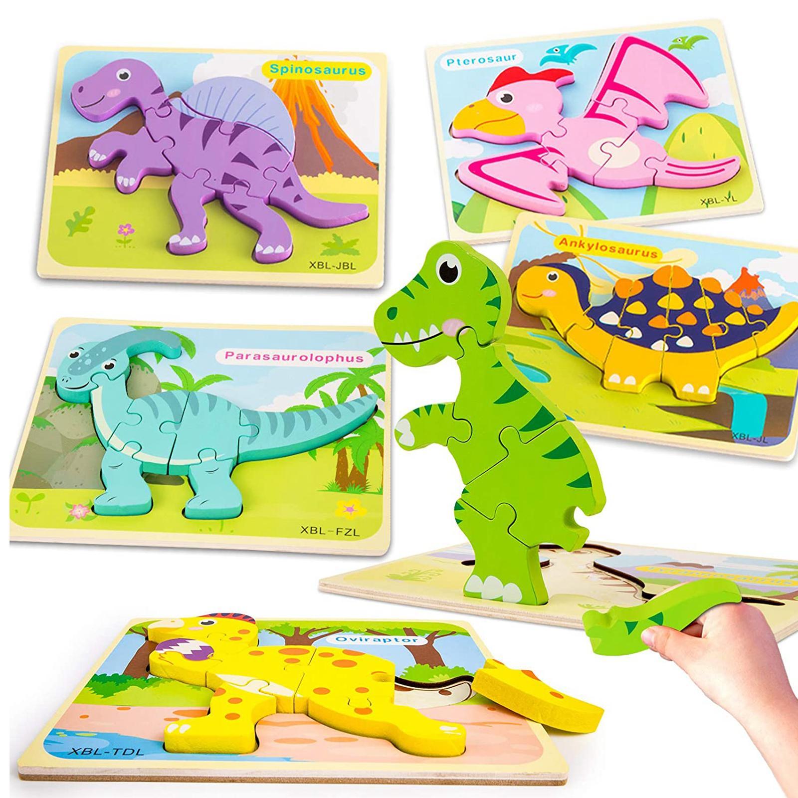 Wooden Dinosaur Puzzles for 1 2 3 Year Old Kids Educational Toys