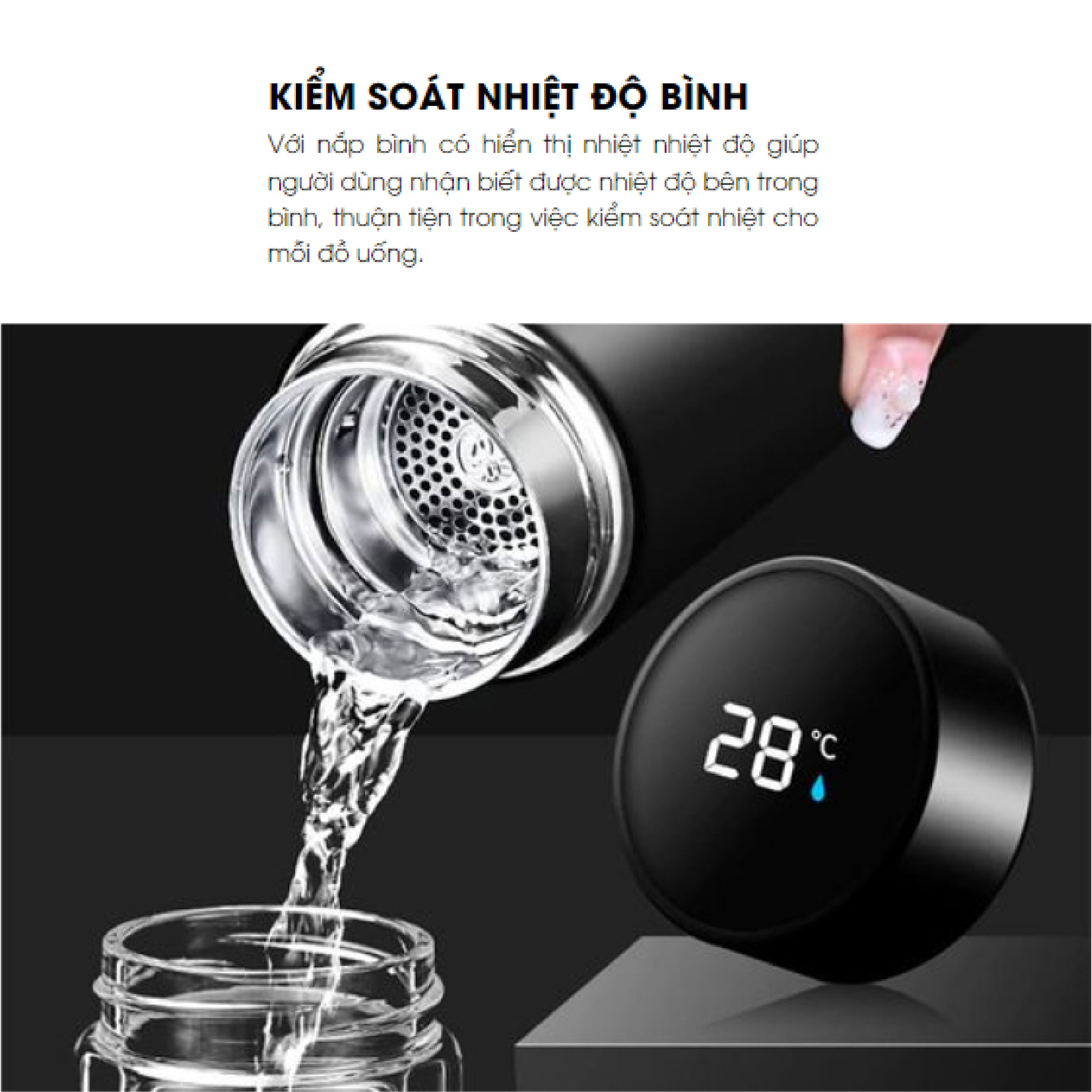Bình giữ nhiệt Inox Rạng Đông 500ml nắp bình có hiển thị nhiệt độ nước RD-BGN05ST1.E - Hàng chính hãng