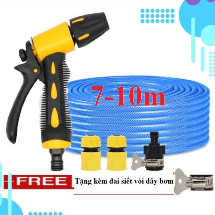Bộ dây vòi xịt nước rửa xe, tưới cây . tăng áp 3 lần, loại 7m, 10m 206319 cút sập,nối đen + tặng đai