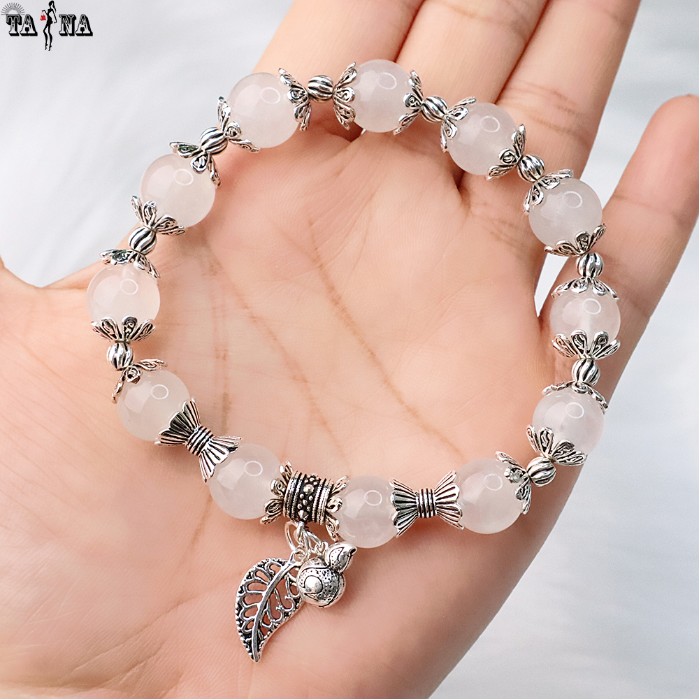 Vòng đá mặt trăng - moonstone 10mm mix charm bạc 925 cao cấp