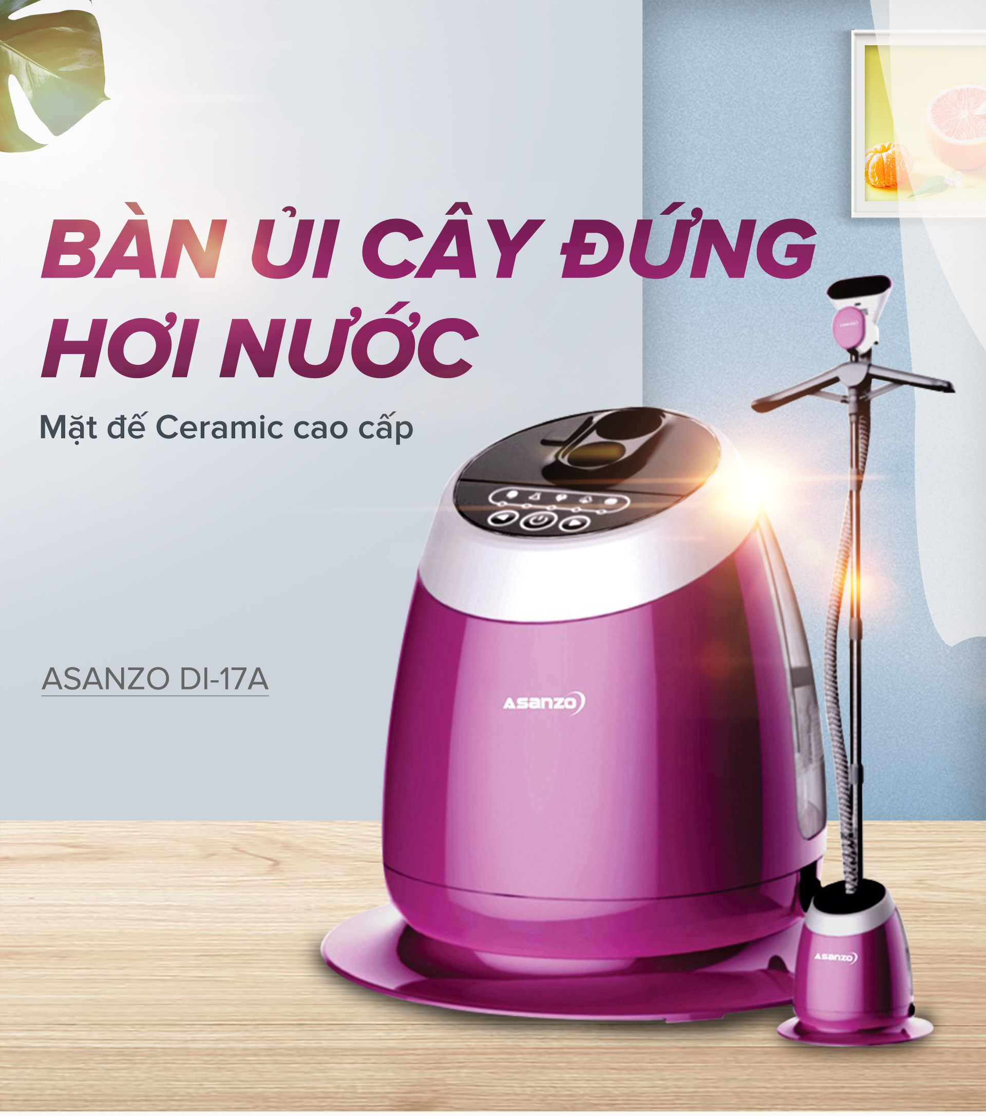 Bàn Ủi Cây Đứng Hơi Nước 1700W Asanzo DI17A - Hàng Chính Hãng