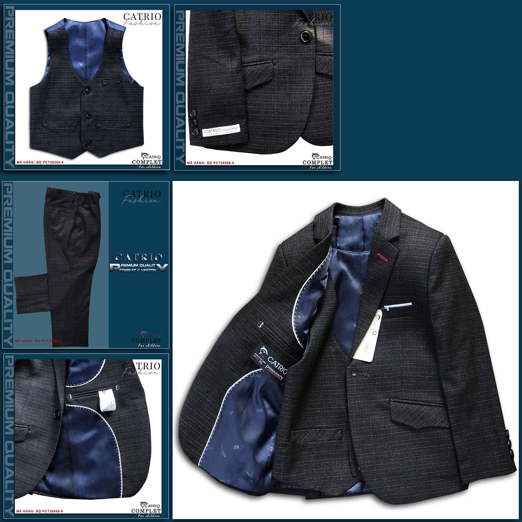 BỘ ĐỒ VEST BÉ TRAI CATRIO PCT28568/8 LÀ COMPLE TRẺ EM TỪ 8 TUỔI ĐẾN 12 TUỔI THUỘC BST QUẦN ÁO TRẺ EM CATRIO MÙA TIỆC CƯỚI LỄ TẾT SANG TRỌNG NĂM 2021