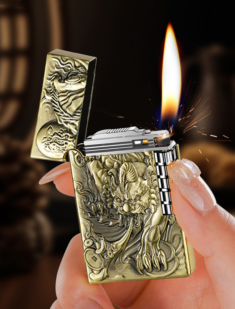 Bật Lửa Dupont Khắc Nổi Hình Tỳ Hưu Đồng - Xài Gas (giao màu ngẫu nhiên)