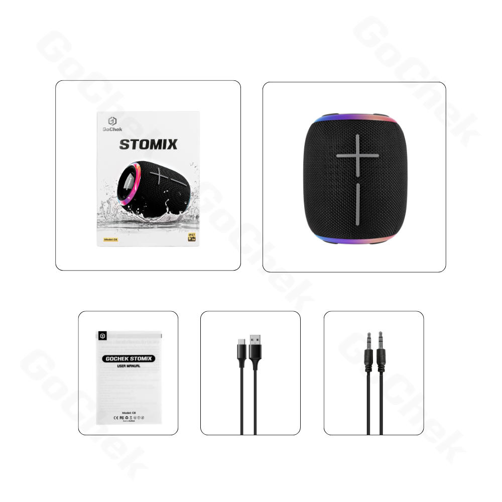 Loa Sothing Stomix Gochek Bluetooth C8, Chống nước IPX7, chuẩn nén âm thanh AAC, ghép nối 2 loa cùng lúc, Pin 3000mAh- Hàng chính hãng