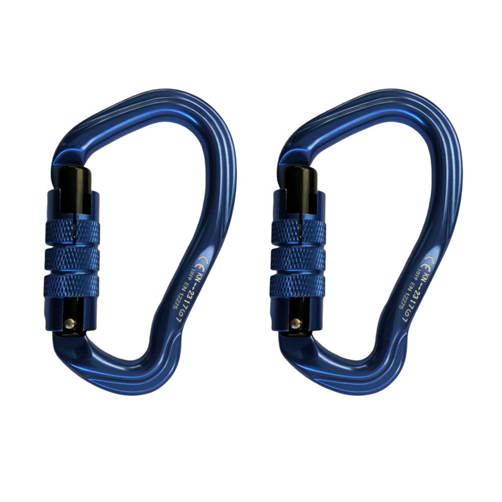 2pcs Auto Locking Rock Climbing Carabiner Clip Main Quickdraw 23KN Hammock Blue