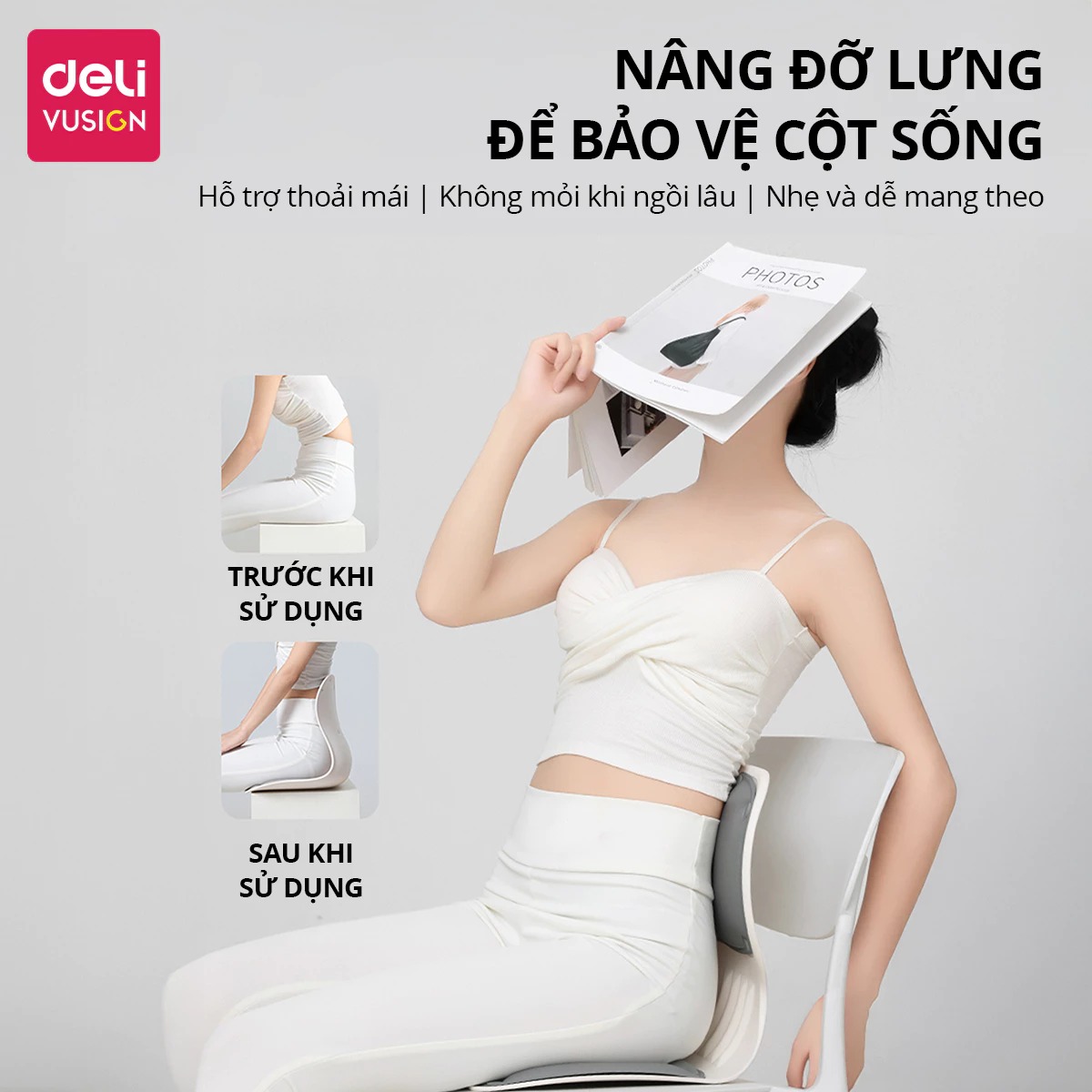 Ghế Công Thái Học Deli Điều Chỉnh Tư Thế Ngồi Chống Gù Lưng, Ghế Bệt Tựa Lưng Chỉnh Dáng Cho Bé, Mẹ Bầu, Văn Phòng