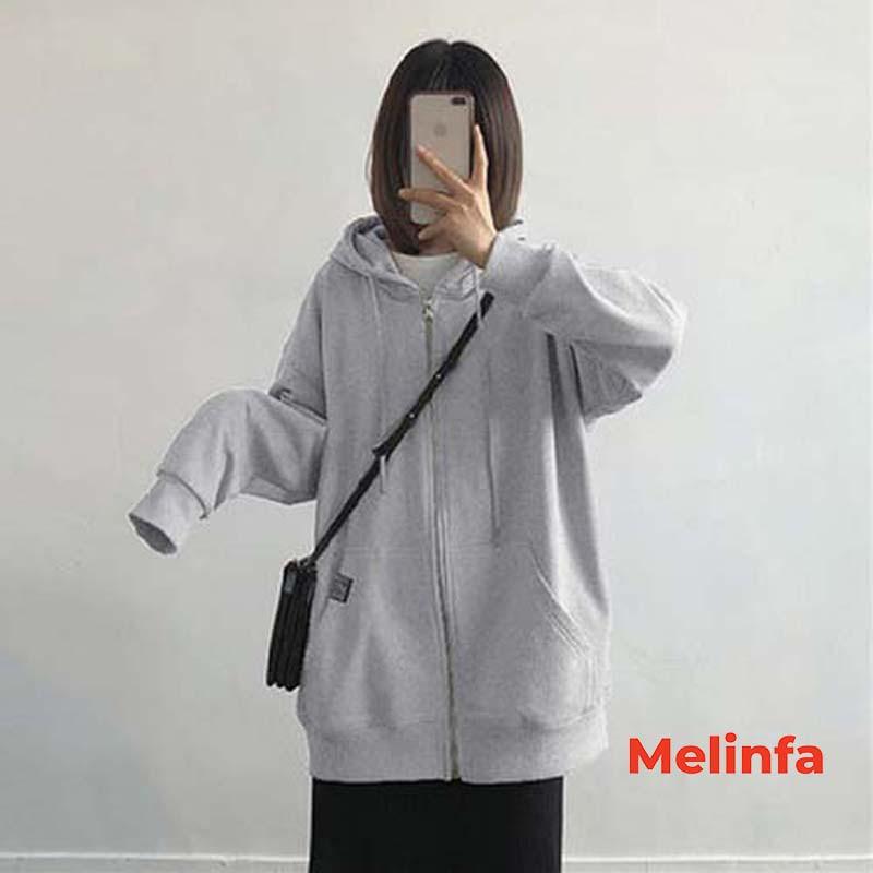 Áo khoác Hoodie nữ, áo nỉ nữ Freesize kéo khóa có mũ phong cách Basic Hàn Quốc mã VAA0018