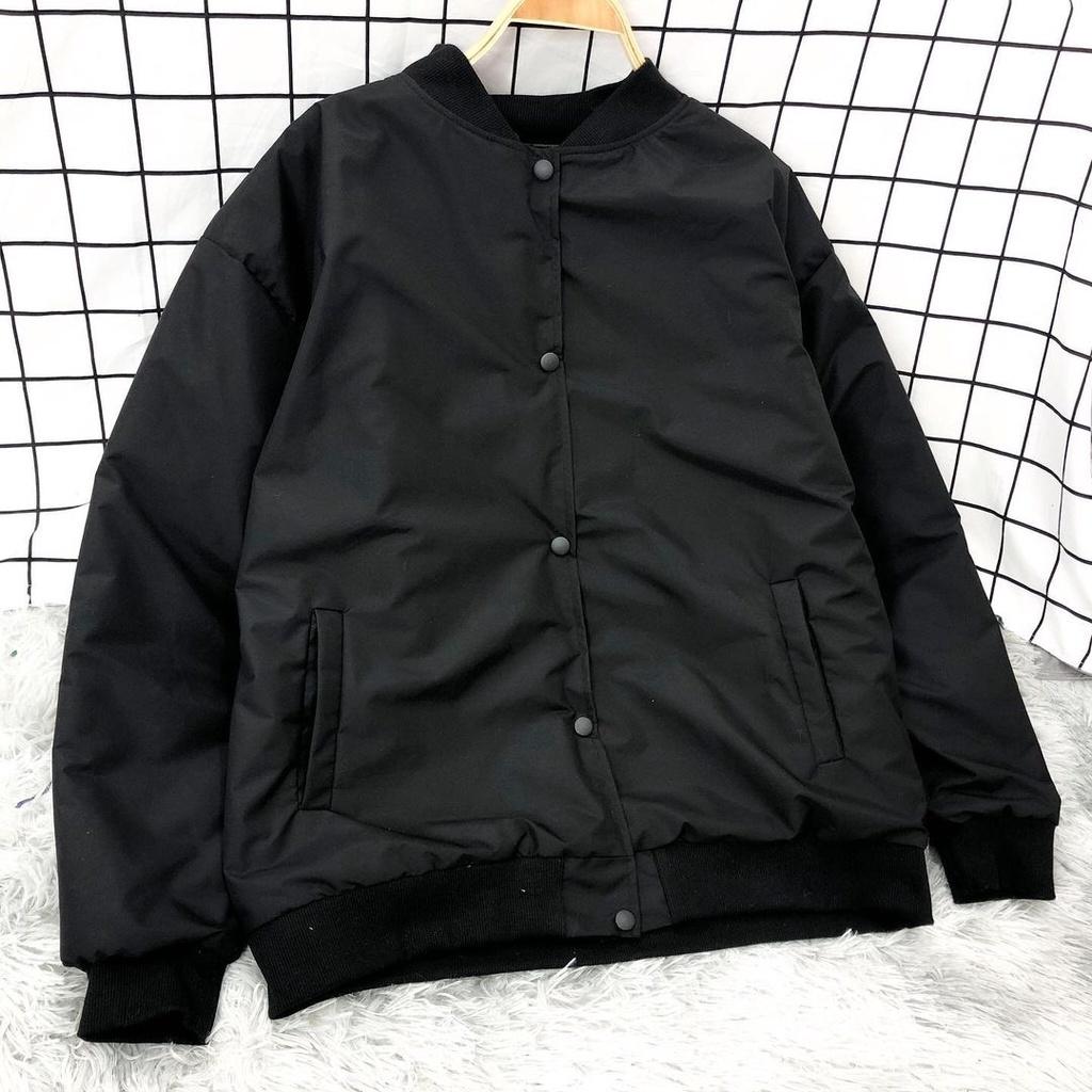 Áo khoác dù bomber nam nữ MEANSTORE Jacket oversize form rộng Khoác gió phong cách thể thao - Gió chần bông đen