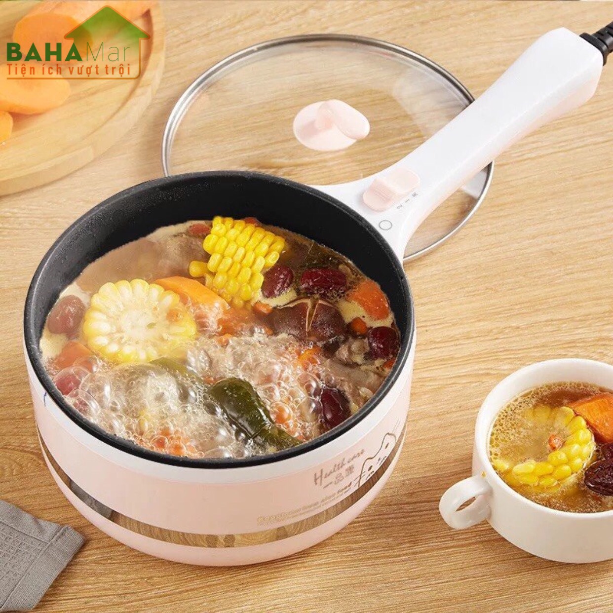 NỒI ĐIỆN ĐA NĂNG CHỐNG DÍNH "BAHAMAR" nấu cơm điện, lẩu điện, kho, và cả chiên rán rất tiện lợi, điện cắm từ tay cầm sáng tạo và đẹp