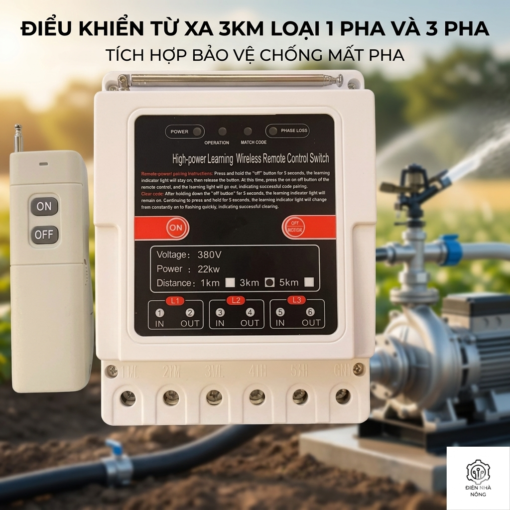 Điều Khijển Từ Xa 3000 Mét 1 Pha &amp; 3 Pha 22kW - Chống Mất Pha, Tải Khỏe Siêu Bền, Loại Xịn, đèn trang trí, đồng hồ trẻo tường
