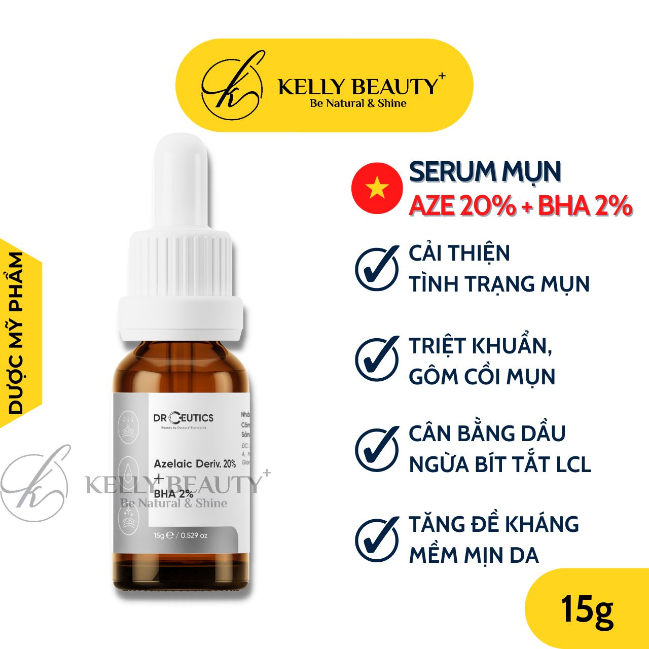 Serum Mụn DrCeutics Azelaic Deriv 20% + BHA 2% - Giảm Mụn Mờ Thâm; Thoáng Lỗ Chân Lông | Kelly Beauty