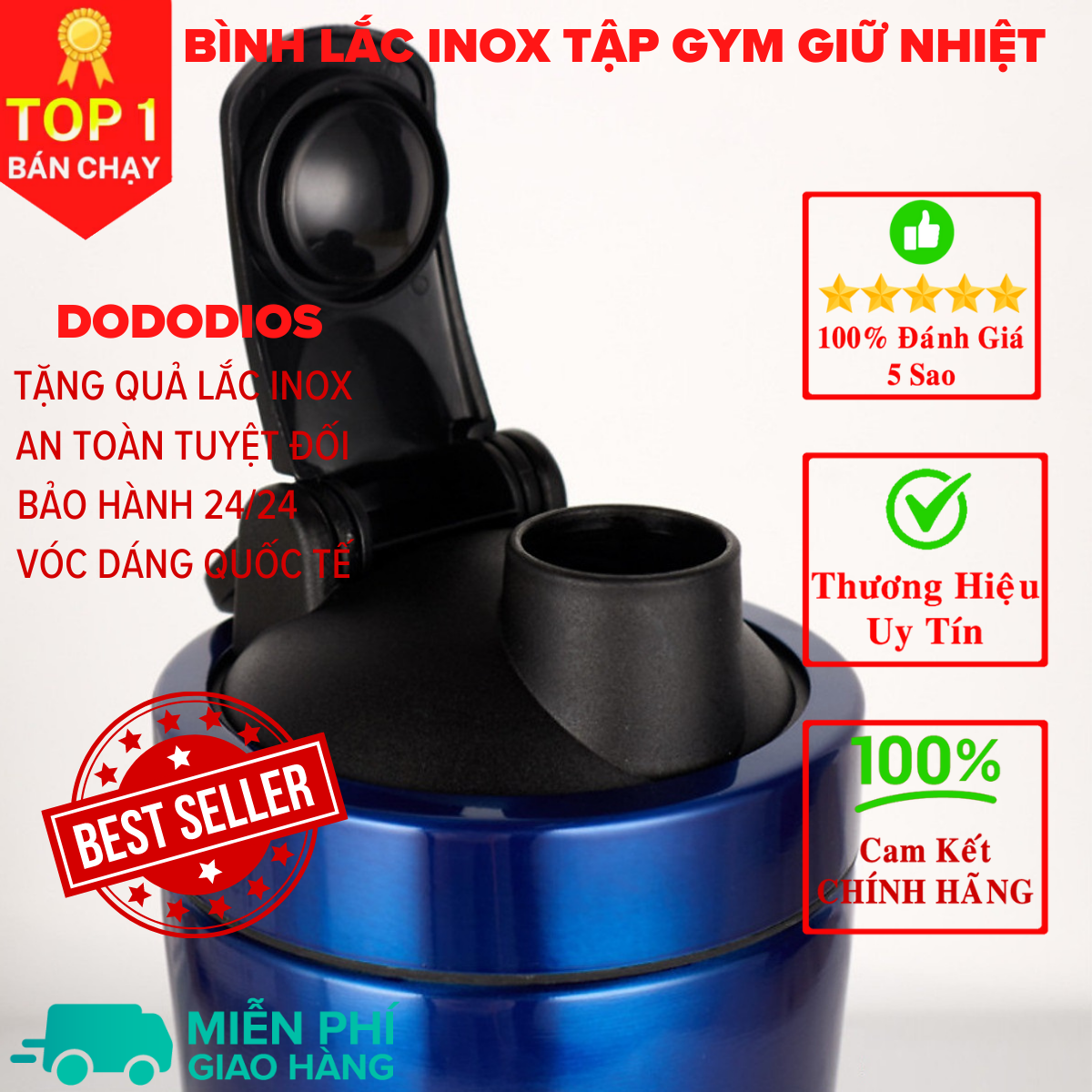 [Loại Cao Cấp - Giữ Nhiệt - Inox 304] bình lắc gym, bình lắc shaker, bình nước thể thao inox giữ nhiệt + kèm quả lắc Lò Xo - Hàng chính hãng DoDoDios