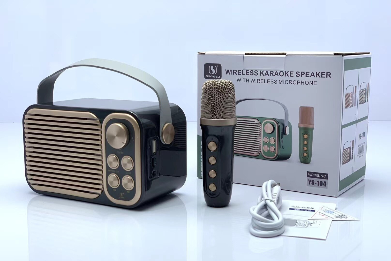 Loa bluetooth karaoke mini YS104 Kèm 1 Mic thiết kế nhỏ gọn âm thanh hay trầm ấm pin trâu tiện lợi đủ kết nối