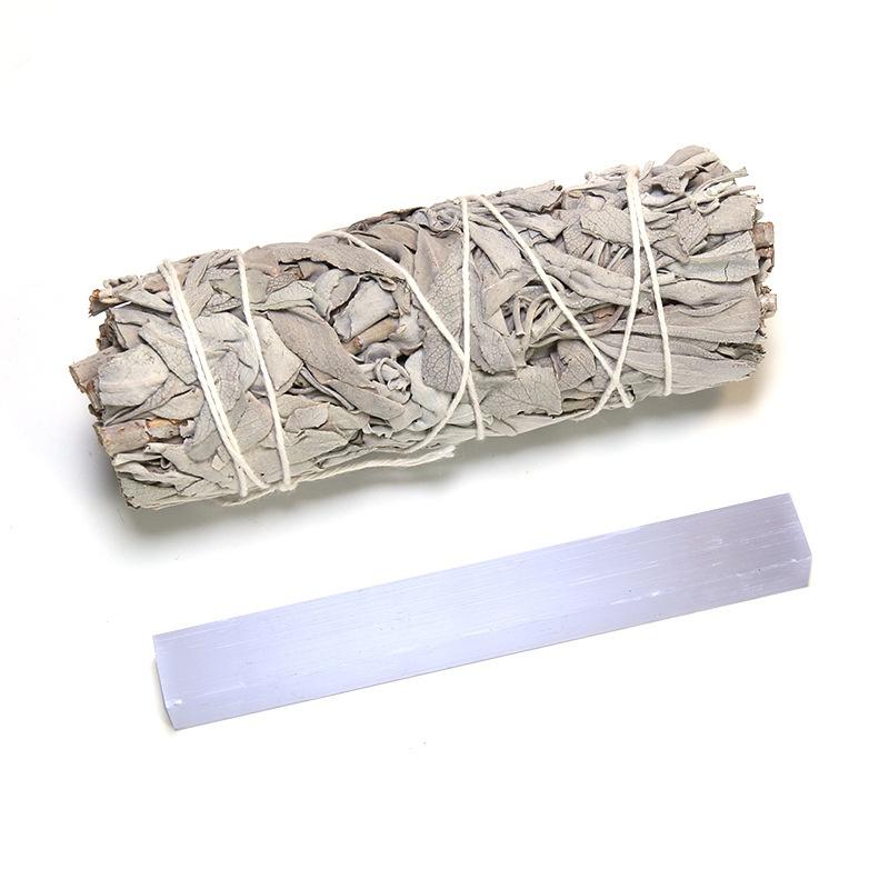 Combo xô thơm trắng/Palo santo và đá selenite Thanh tẩy tarot, nhà cửa