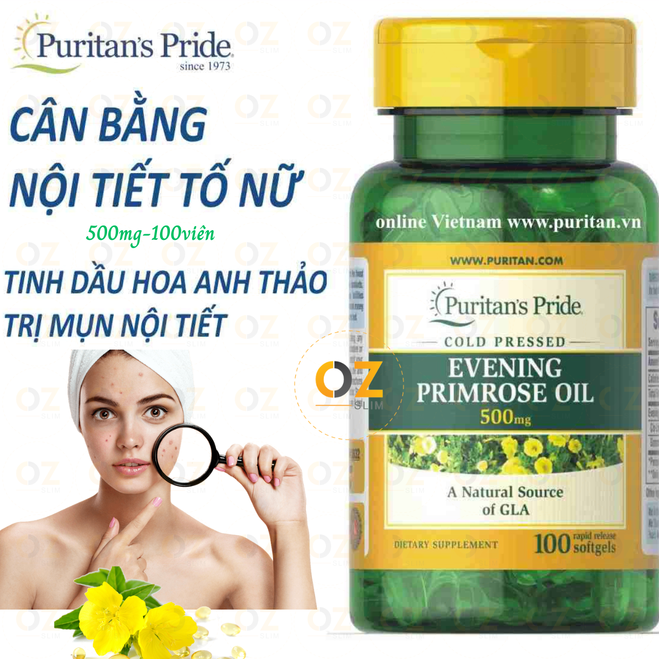 Tinh dầu hoa anh thảo Evening Puritan's Pride giúp cân bằng nội tiết tố nữ, đẹp da, giảm đau kỳ kinh, mãn kinh và tăng sức khỏe - OZ Slim Store