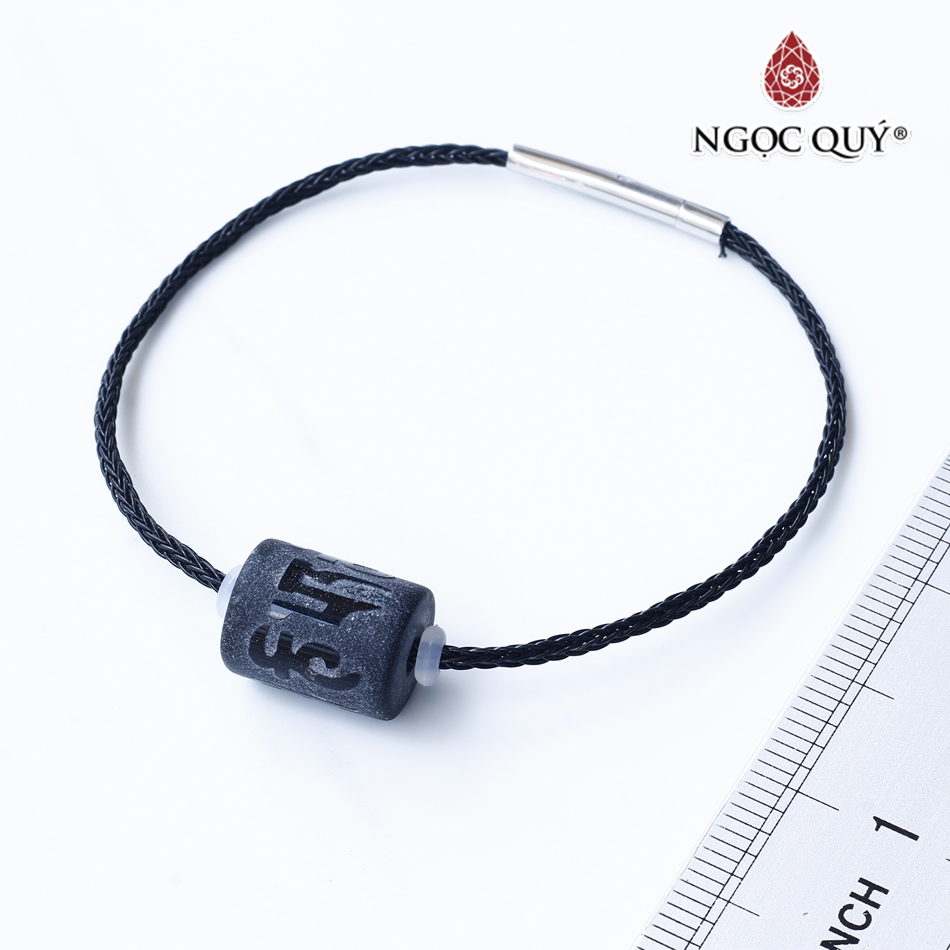 Vòng dây thép đá obsidian khắc lục tự minh chú mệnh thủy , kim - Ngọc Quý Gemstones