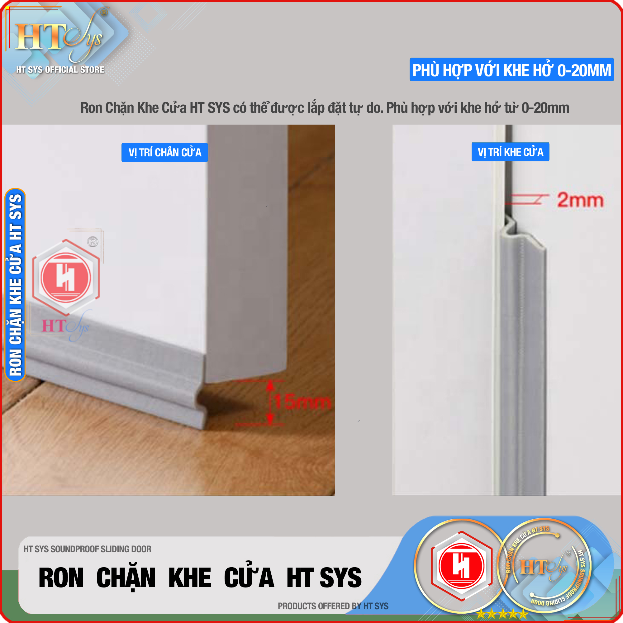 Ron chặn khe cửa HT SYS - Ngăn gió cách âm - Chống bụi, ngăn côn trùng, chống thoát khí điều hòa - Ron chặn khe cửa đa năng chất liệu PU cải tiến - Hàng Chính Hãng