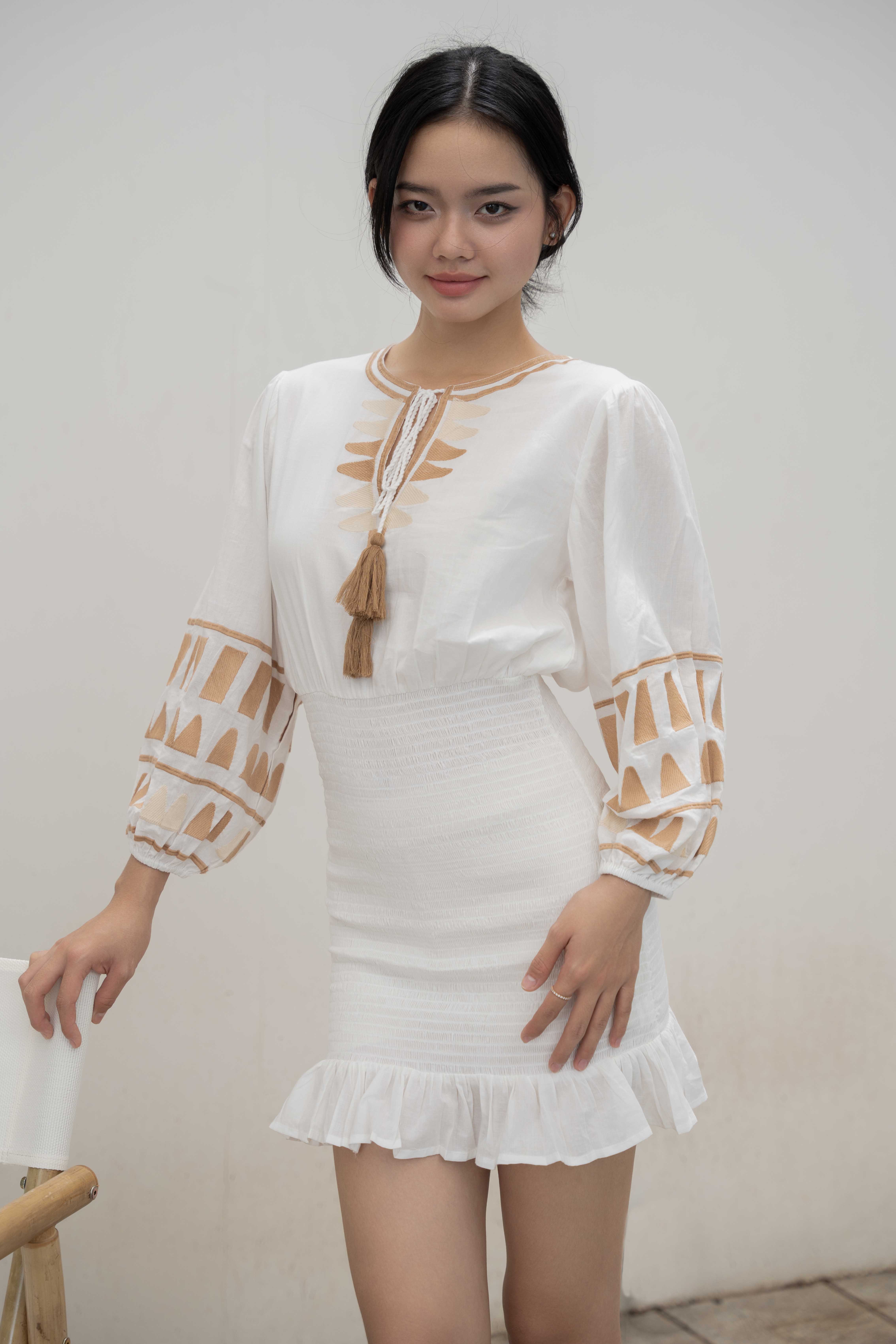 Đầm Boho Thêu Cotton Cao Cấp Luna Llena