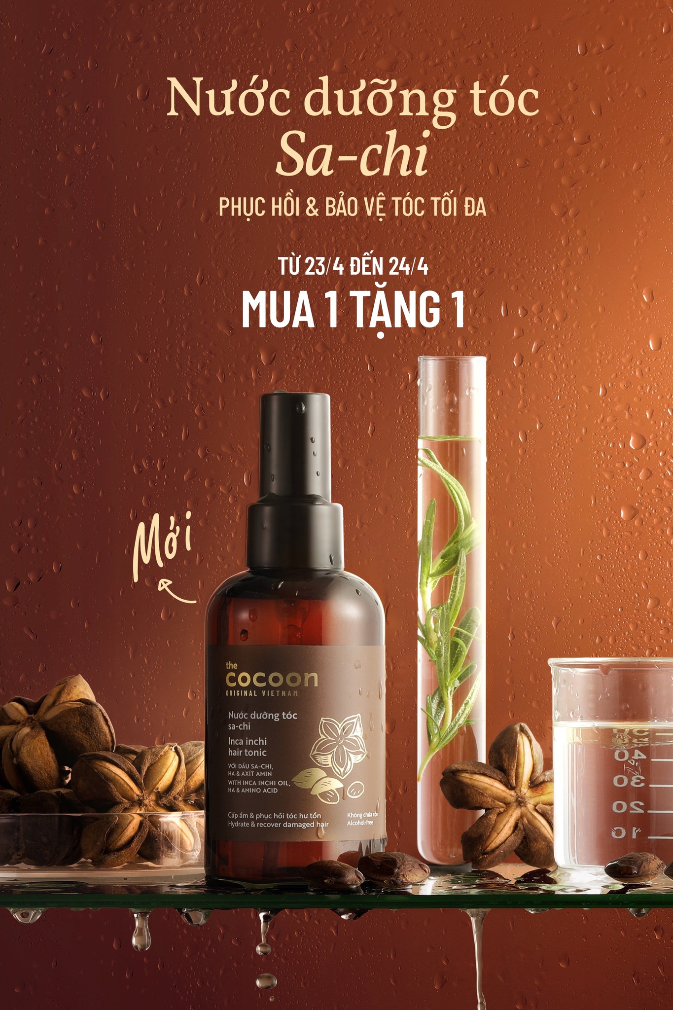 Nước dưỡng tóc Sachi Cocoon 140ml Cấp ẩm, phục hồi tóc hư tổn thuần chay