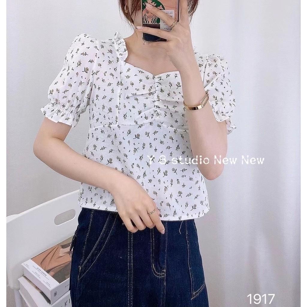 Áo hoa cổ bèo nhún ngực Ulzzang style  Hàng quảng Châu