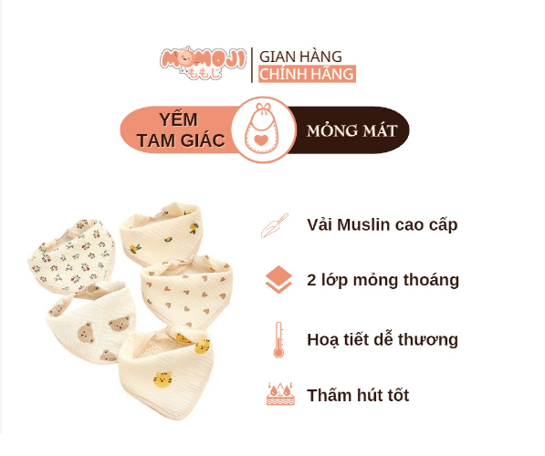 Yếm Ăn Cotton Hình Tam Giác Mềm Mại Họa Tiết Hoạt Hình Xinh Xắn Cho Bé