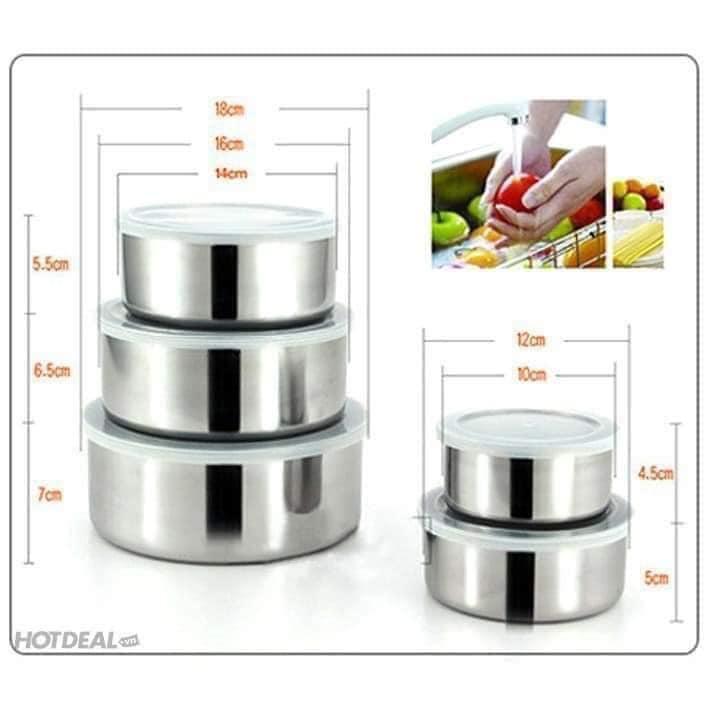 Bộ 5 bát inox có nắp đậy